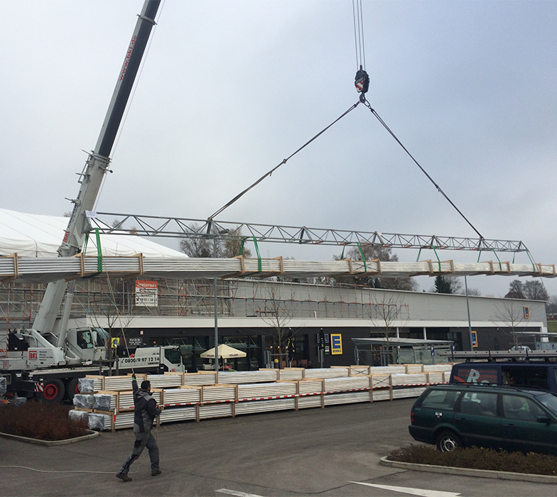 Projekt: Gewerbefläche mit Pultdach  Objekt: BV Edeka/Aldi Gewerbestraße Straßlach